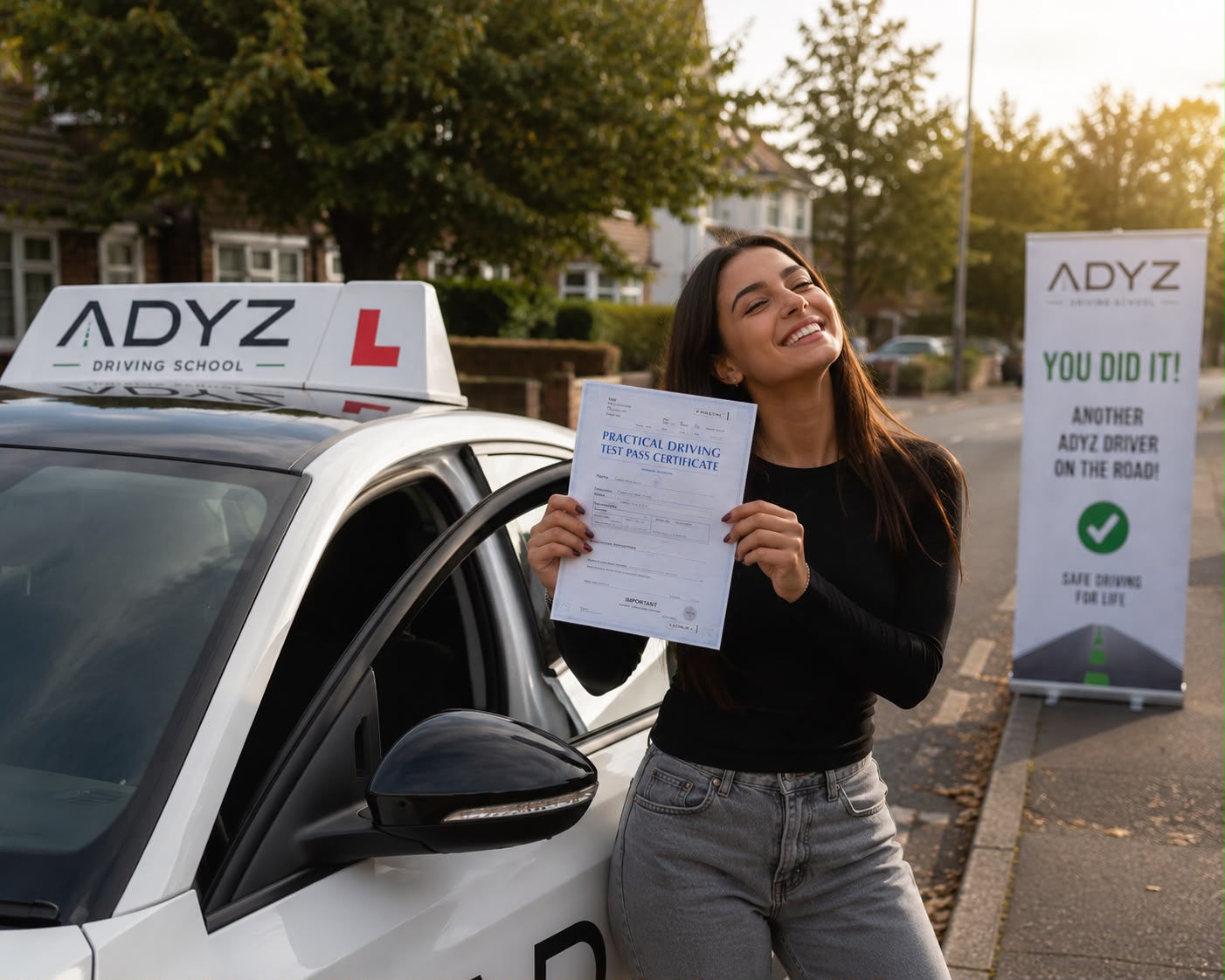 ADYZ student celebrating their driving test pass